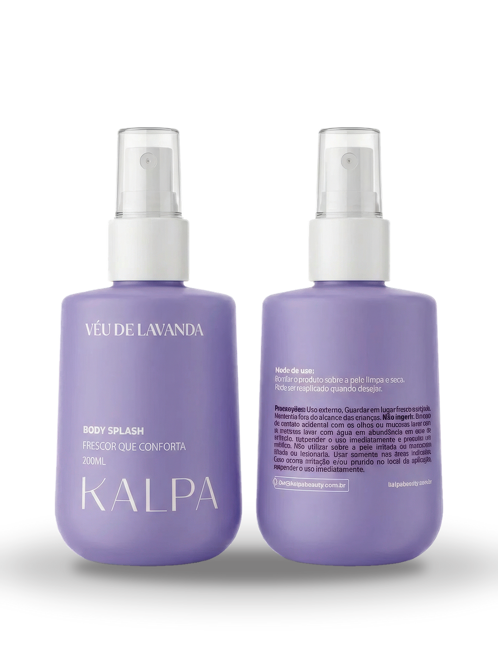 Body Splash Véu de Lavanda Kalpa, frente e verso da embalagem